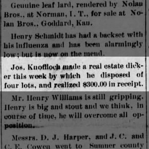 1890 Joseph Knoffloch sells lots 