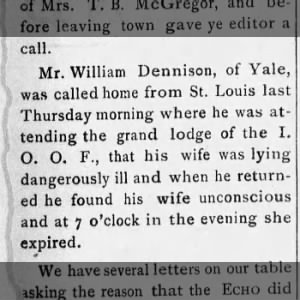 William Dennison's wife passes