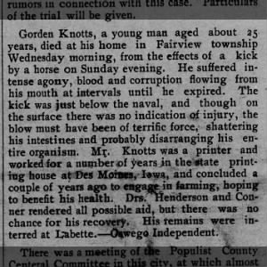 Altamont Saturday Kansas Sept 18 1897 pg 1 Gorden Knotts