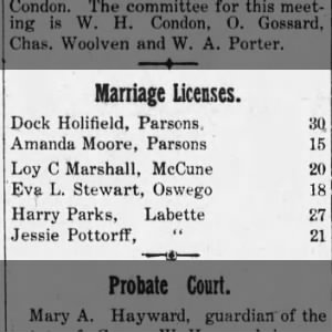 Amanda Moore marriage license 8 Nov 1912