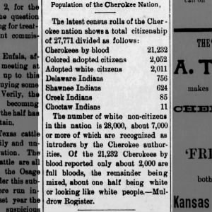 Population of Cherokee Nation includes 756 Delaware