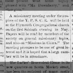 meeting about missions, held at Plymouth The church Builder and Western Evangelist, 26 Apr 1888