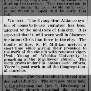 family of Millikan now here, the Church Builder and Wester Evangelist, 25 July 1889