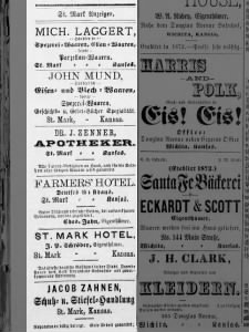 St Mark ad in the WIchita Herold 5/28/1885