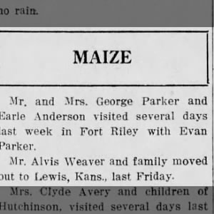 1917 Alvis Weaver family moved from Maize