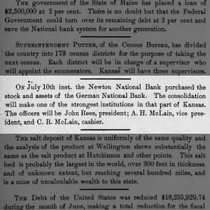 AH McLain 18890715 German National Bank Purchase