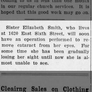 1901 Elizabeth Smith has cataract surgery