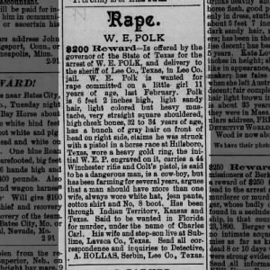 $200 reward for Rapist W.E. Polk