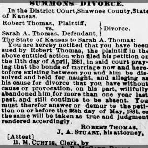 Sarah A. Thomas and Robert Thomas divorce