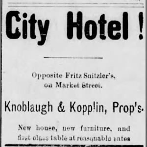 City Hotel advertisement, 1884