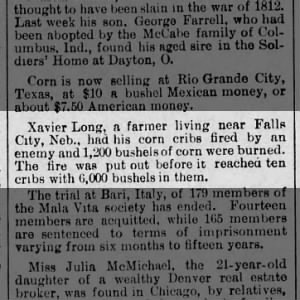 The Farm Record (Topeka, Kansas)29 May 1890, ThuPage 7 col 3 xavier long corn