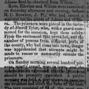 Sheriff Tyler takes custody of prisoners  Feb 1858