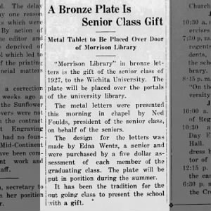 Edna Wentz designed the letters for the plaque for the Senior Class gift at WU