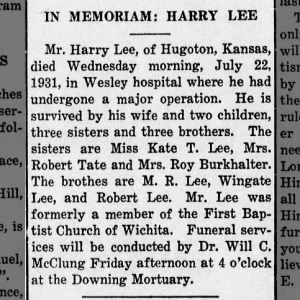 Obituary- Harry Lee