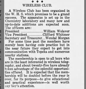 Wireless Club_Wichita High School Feb 1917