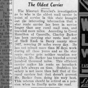 Charley Barker, Shell Knob mail carrier