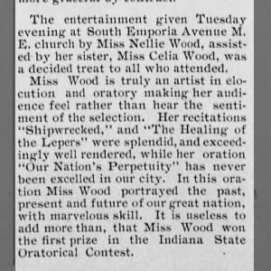 Nellie and Celia entertained a church audience in Kansas. September 1895