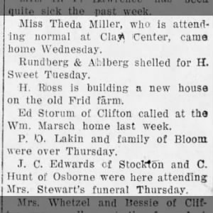 J. C. Edwards and C. Hunt - attended funeral of Ms. C. D. Stewart