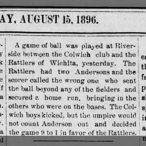 Colwich vs. Wichita Rattlers, African American baseball team - Game "played at Riverside"