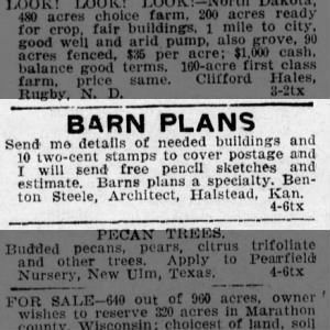 KS-Benton Steele Barn Plans ad 1910