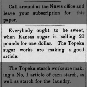 Kansas sugar is selling for 5 cents a pound in 1890