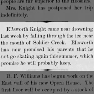 Ellsworth Knight falls through Ice 1890

