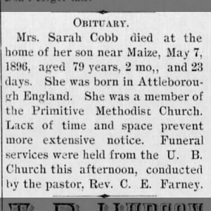 Obituary for Sarah Cobb (Aged 79)