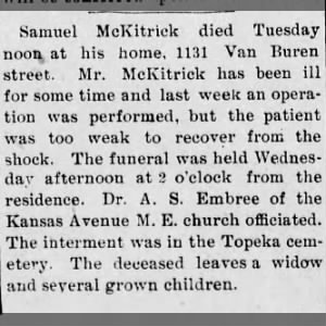 Gen 6 - Samuel McKitrick death