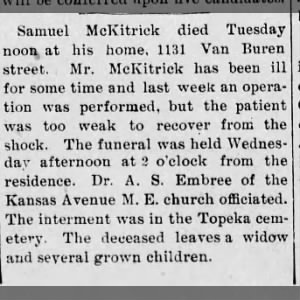 Obituary for Samuel McKitrick
