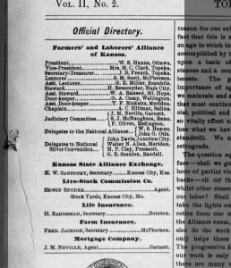 Kansas Alliance New officers for 1893