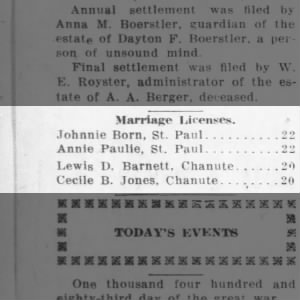 Paulie, Annie & Born, Johnnie - Marriage License