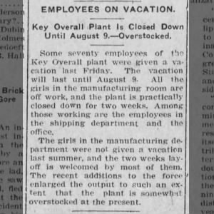 July 29, 1920 - Employee on Vacation - Fort Scott