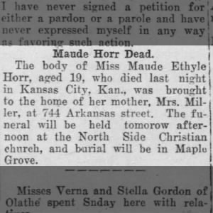 Obituary for Maude Ethyle Horr