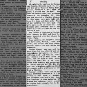 1913 Obituary - Miranda (Smith) Glassel