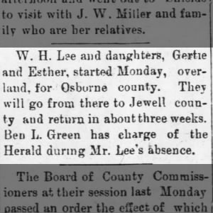 Ben L. Green Has Charge Of The Herald 3 Weeks During Mr. Lee's Absence August 04, 1898