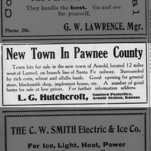 new town of arnold in pawnee county t & t feb 11 1910