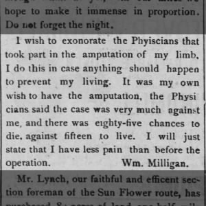 William Milligan Post-Leg Amputation 1885