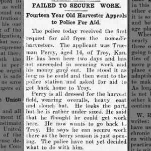 Failed to Secure Work - Trueman Perry, aged 14